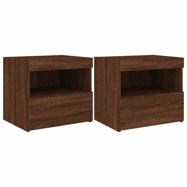 vidaXL Mesas cabeceira c/ luzes LED 2pcs 50x40x45 cm carvalho castanho