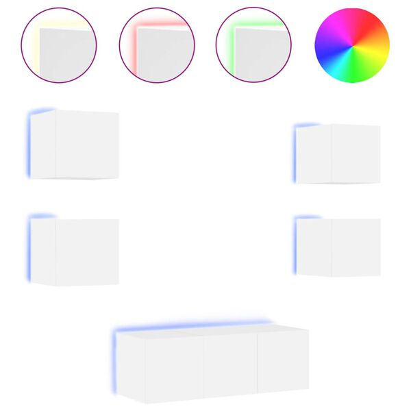 vidaXL 6pcs móveis de parede p/ TV c/ LEDs derivados de madeira branco
