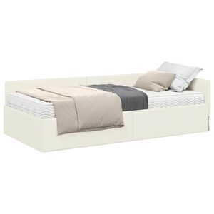 vidaXL Estrutura de Cama de Canto com Colch&atilde;o 2 unid. Creme Veludo