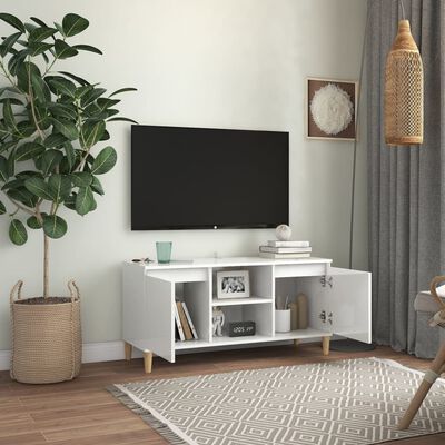 vidaXL Móvel de TV pernas de madeira 103,5x35x50 cm branco brilhante