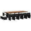 vidaXL 15 pcs conjunto de jantar p/jardim com almofad&otilde;es vime PE preto
