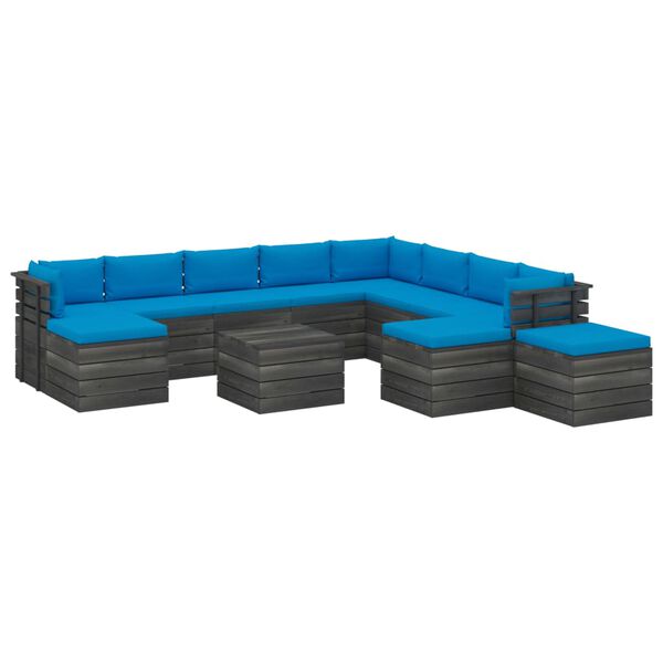vidaXL 12 pcs conjunto lounge de paletes com almofad&otilde;es pinho maci&ccedil;o
