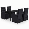 vidaXL 5 pcs conjunto de jantar p/ jardim c/ almofadões preto
