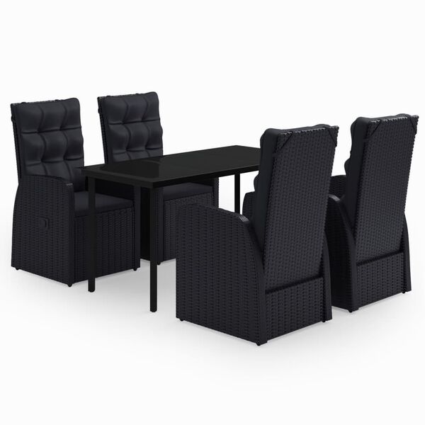 vidaXL 5 pcs conjunto de jantar p/ jardim c/ almofadões preto