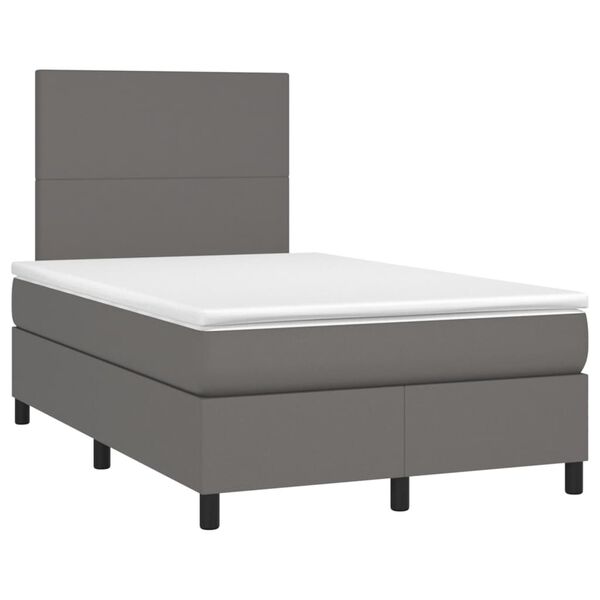 vidaXL Cama box spring c/ colch&atilde;o/LED 120x190cm couro artificial cinza