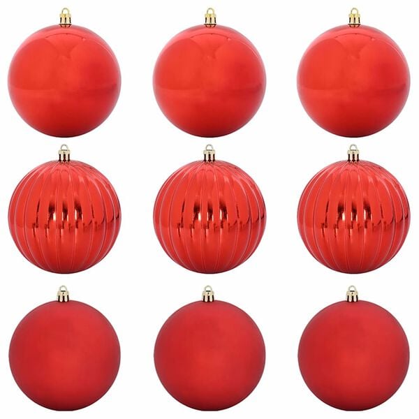vidaXL Conjunto de Bolas de Natal 9 pcs Vermelho Plástico