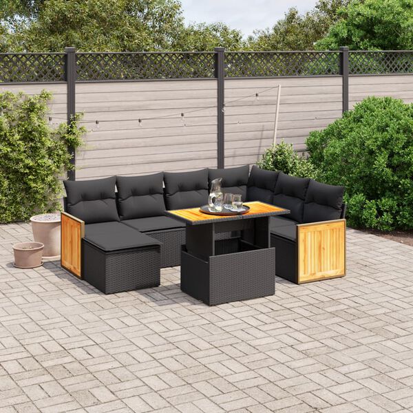vidaXL 8 pcs conjunto sof&aacute;s de jardim com almofad&otilde;es vime PE preto