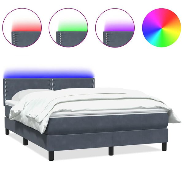 vidaXL Cama box spring c/ colch&atilde;o e LED 160x210 cm veludo cinzento-escuro