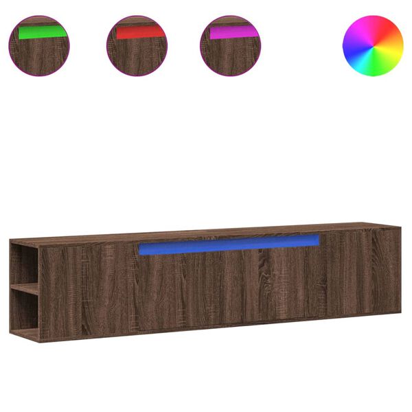 vidaXL M&oacute;vel parede p/ TV c/ luzes LED 180x31x39,5cm carvalho castanho