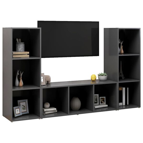 vidaXL Móveis de TV 3 pcs 107x35x37 cm contraplacado cinzento