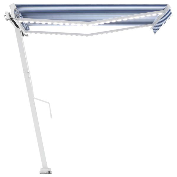 vidaXL Toldo retr&aacute;til manual com LED 350x250 cm azul e branco