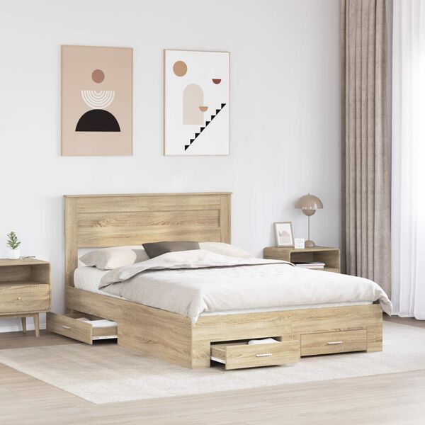 vidaXL Estrutura da Cama com cabeceira Carvalho Sonoma 140 x 190 cm