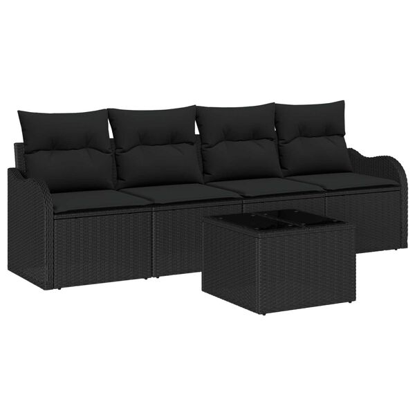 vidaXL Conjunto de Sof&aacute; de Jardim com travesseiro 5 pcs Preto vime PE