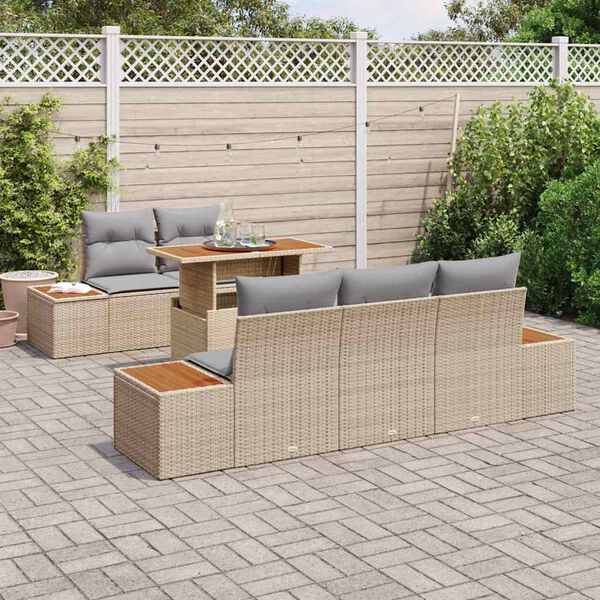 vidaXL Conjunto de Sof&aacute; de Jardim 6 pcs Bege Rattan Sint&eacute;tico
