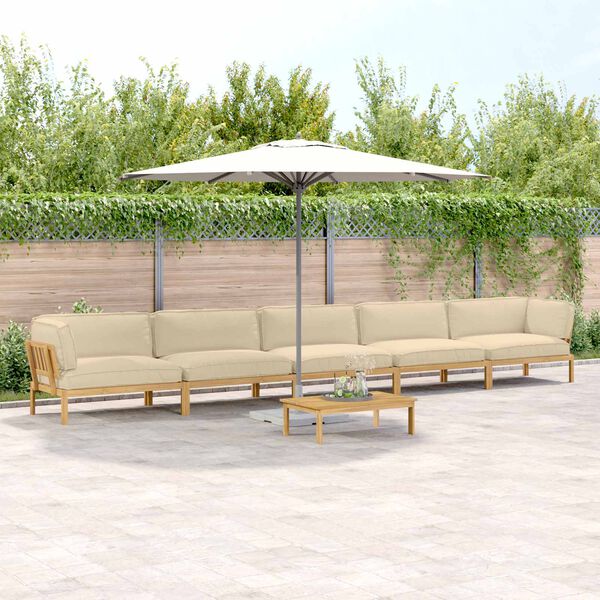 vidaXL Conjunto de Sof&aacute;s Liso 6 pcs Bege Madeira S&oacute;lida de Ac&aacute;cia