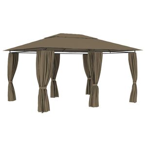 vidaXL Tenda de jardim com cortinas 4x3m 180 g/m&sup2; cinzento-acastanhado