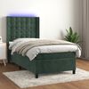 vidaXL Cama box spring c/ colch&atilde;o/LED 100x200 cm veludo verde-escuro