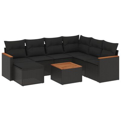 vidaXL 8 pcs conjunto sofás de jardim com almofadões vime PE preto