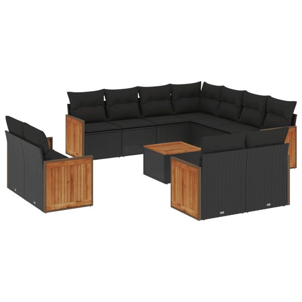 vidaXL 12 pcs conjunto de sof&aacute;s de jardim c/ almofad&otilde;es vime PE preto