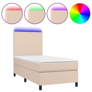 vidaXL Cama box spring c/ colch&atilde;o/LED 80x200cm couro artif. cappuccino