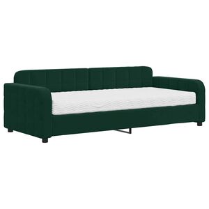 vidaXL Sof&aacute;-cama com colch&atilde;o 90x200 cm veludo verde-escuro