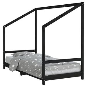 vidaXL Estrutura de cama infantil 90x200 cm pinho maci&ccedil;o preto