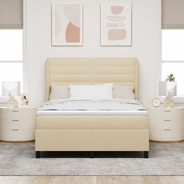 vidaXL Cama Box com colch&atilde;o com cabeceira Creme 140 x 200 cm tecido