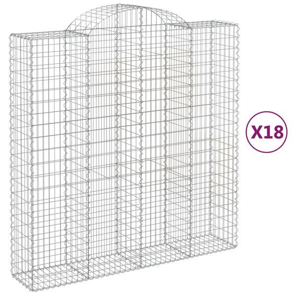 vidaXL Cestos gabi&atilde;o arqueados 18 pcs 200x50x200/220 ferro galvanizado