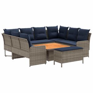 vidaXL Conjuntos de m&oacute;veis 7 unid. Cinza e Azul Marinho Rattan de PE