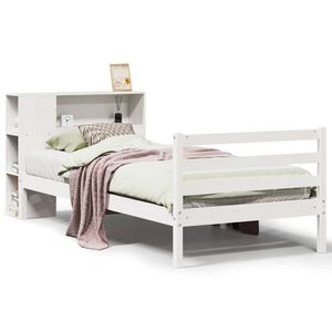 vidaXL Cama com estante sem colch&atilde;o 90x190 cm pinho maci&ccedil;o branco