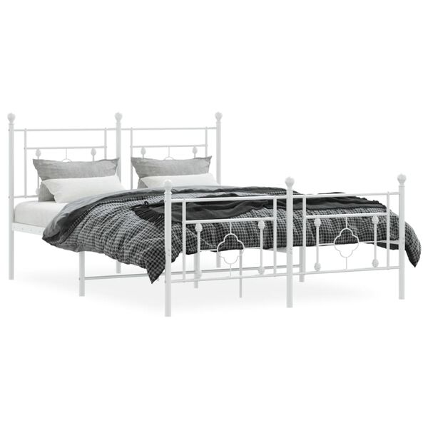 vidaXL Estrutura de cama com cabeceira e p&eacute;s 140x190 cm metal branco