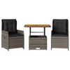 vidaXL 3 pcs conjunto bistr&ocirc; com almofad&otilde;es vime PE cinza