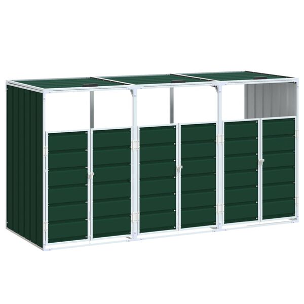 vidaXL Contentor c/ rodas triplos caixotes lixo 216x81x115cm a&ccedil;o verde