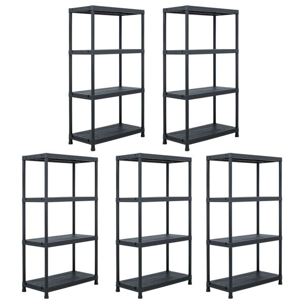 vidaXL Estantes de arruma&ccedil;&atilde;o 5 pcs preto 60x30x138 cm pl&aacute;stico