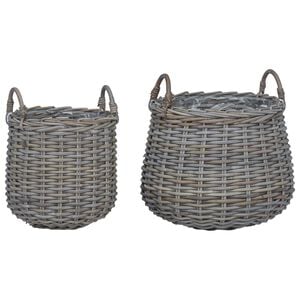 vidaXL Cesta de Plantas com armazenamento 2 pcs Cinzeto Rattan Lacak