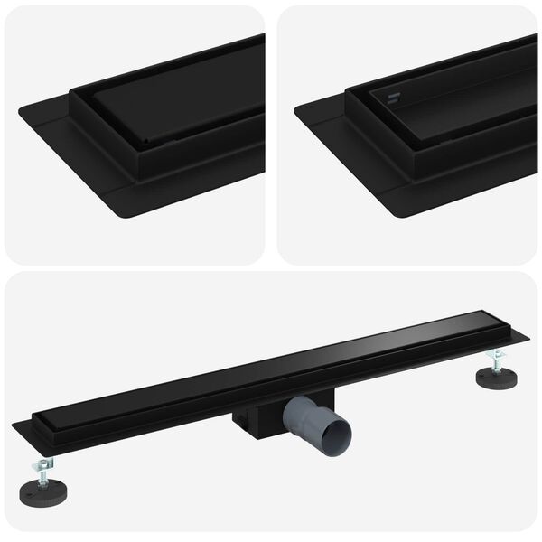 vidaXL Dreno de Chuveiro 2 em 1 Preto 80 cm A&ccedil;o Inoxid&aacute;vel 304