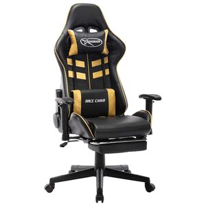 vidaXL Cadeira gaming c/ apoio de p&eacute;s couro artificial preto/dourado
