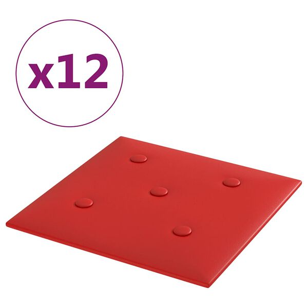 vidaXL Painel parede 12 pcs 30x30cm couro art. 1,08 m² vermelho tinto