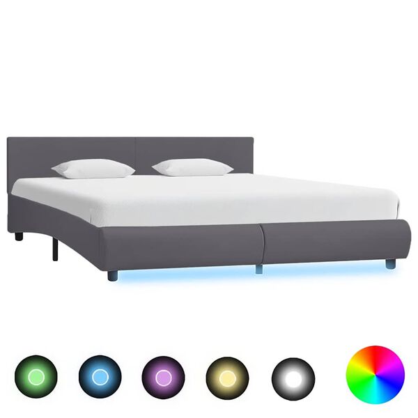 vidaXL Estrutura de cama c/ LED 180x200 cm couro artificial cinzento