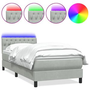 vidaXL Cama box spring c/ colch&atilde;o e LED cinzento-claro 90x220 cm veludo