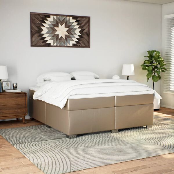 vidaXL Cama com molas/colch&atilde;o 200x200 cm couro artificial cappuccino