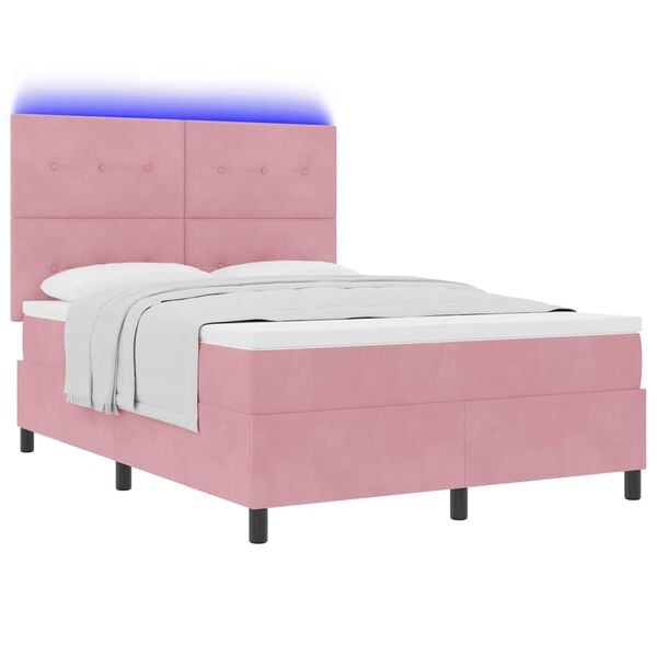 vidaXL Cama Box Spring LED com colch&atilde;o Rosa 140 x 200 cm tecido