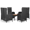 vidaXL 5 pcs conjunto de jantar p/ jardim c/ almofad&otilde;es vime PE preto