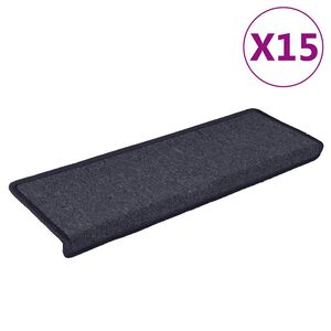vidaXL Tapetes de escada 15 pe&ccedil;as 65x21x4 cm cinza escuro e azul com borda retangular