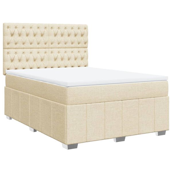 vidaXL Cama com molas/colch&atilde;o 140x190 cm tecido cor creme