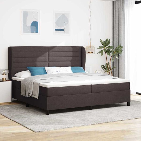 vidaXL Cama Box com colch&atilde;o Castanho escuro 200 x 200 cm tecido