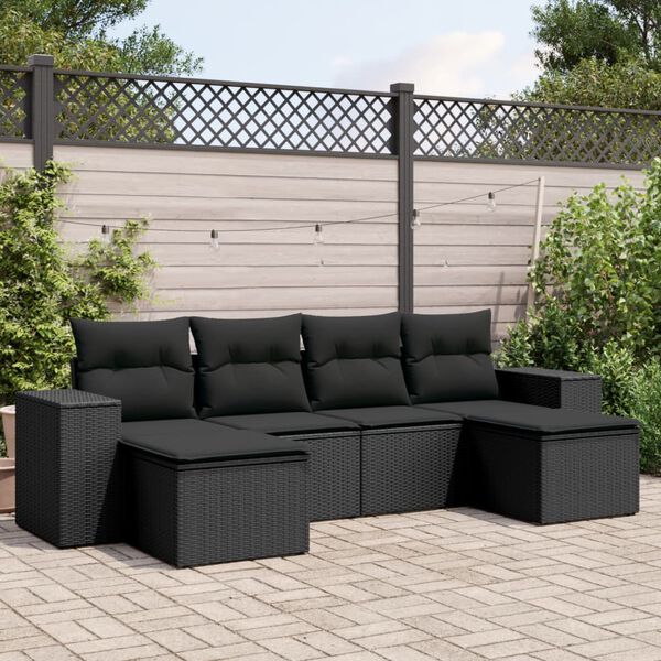 vidaXL 6 pcs conjunto sof&aacute;s de jardim c/ almofad&otilde;es vime PE preto