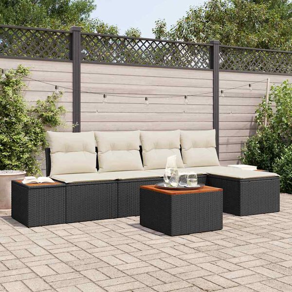 vidaXL Conjunto de Sof&aacute; de Jardim 6 pcs Preto Rattan Sint&eacute;tico