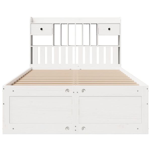 vidaXL Cama com estante sem colch&atilde;o 135x190 cm pinho maci&ccedil;o branco