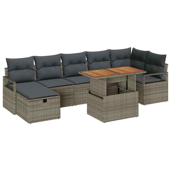 vidaXL Conjunto de Sofá de Jardim 8 pcs Cinzeto Rattan Sintético